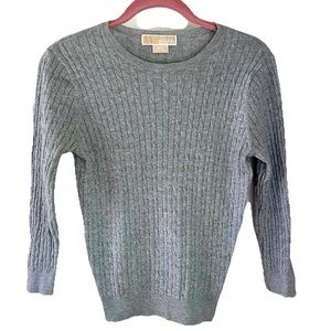 Michael Kors Cotton Blend Cable Knit Pullover Sweater Light Grey Classic Preppy